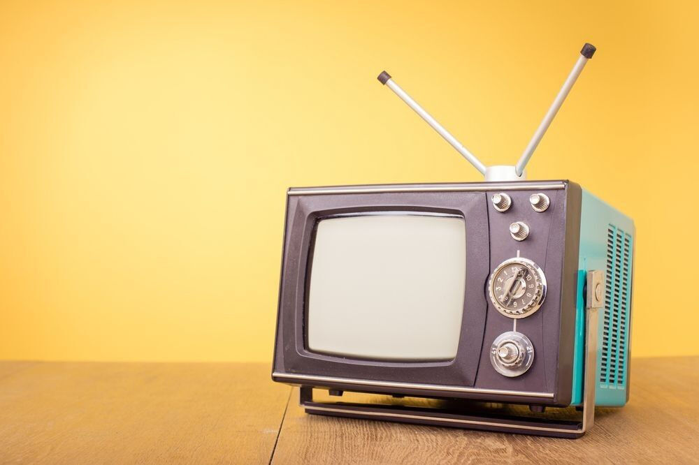 Blå retro portabel tv